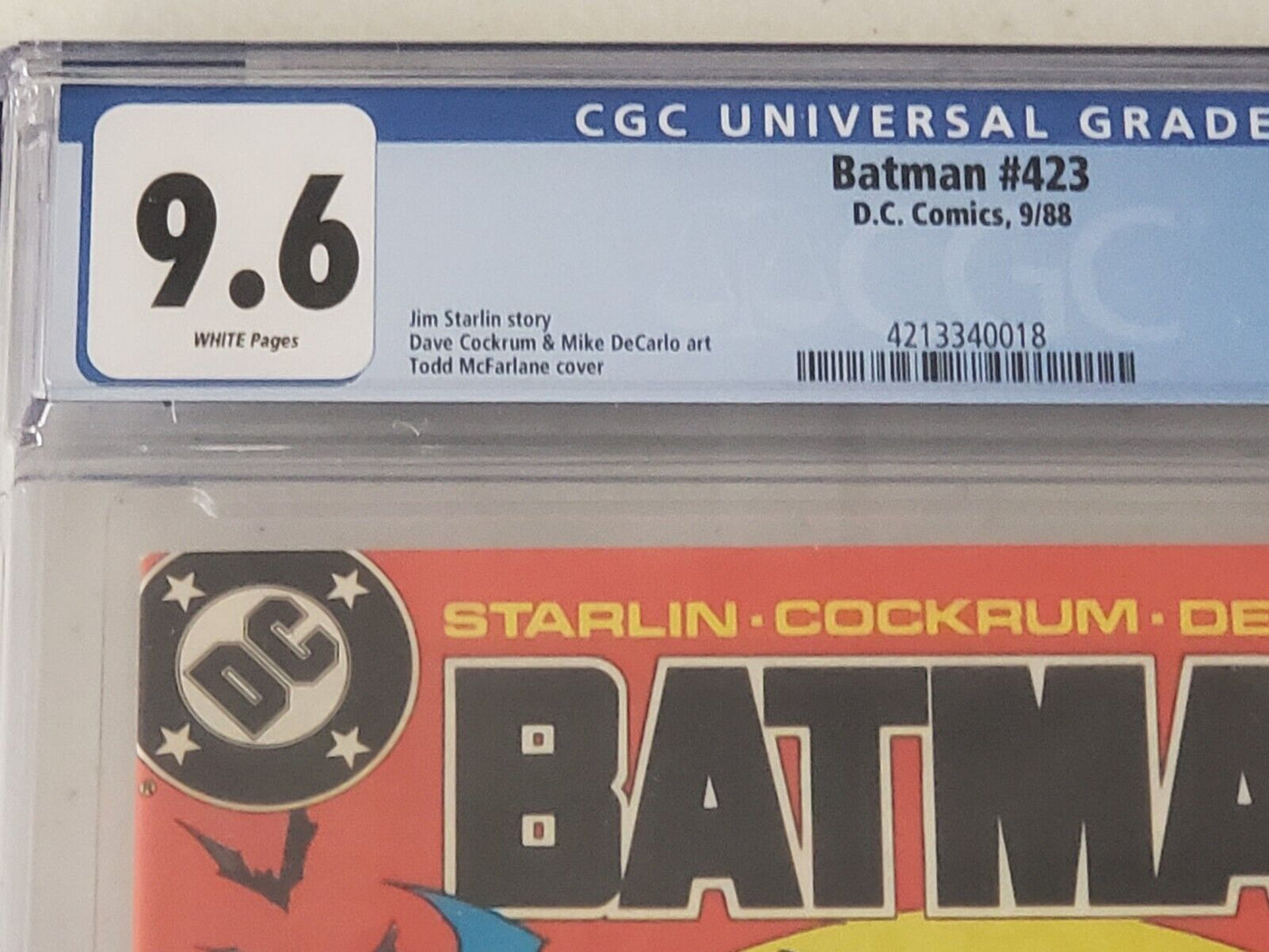 Batman 423 - 9.6 CGC - Iconic Todd McFarlane Bat #Mood Cover Up